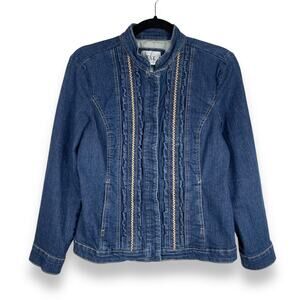 y2k 00s Vintage Jean Jacket Womens S Blue Dark Wash Funky Western Rodeo Hippie